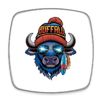 Cooler Bison Mit Mütze Und Brille Buffalo - Viereckiger Kühlschrankmagnet - Weiß - Vorne