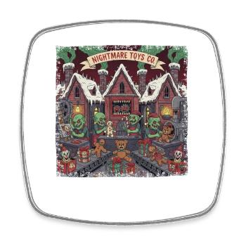 Christmas Horror Squiggle Factory Gnome Monster - Square fridge magnet - white - Front