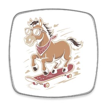 Pony Skateboard avec lunettes de soleil - Magnet carré - blanc - Devant