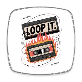 Loop It Flames Cassette - Square fridge magnet - white - Front