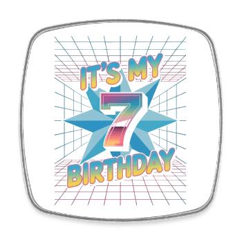 7. Geburtstag Geschenk im coolen 80er Jahre Stil - Viereckiger Kühlschrankmagnet - Weiß - Vorne