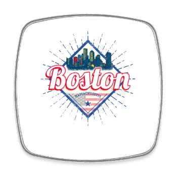 Boston in Massachusetts Vintage USA Souvenir - Square fridge magnet - white - Front