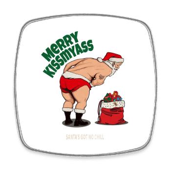 Merry Kissmyass – Funny Santa Claus Saying - Square fridge magnet - white - Front