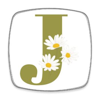 Lettre j vert marguerites - Magnet carré - blanc - Devant