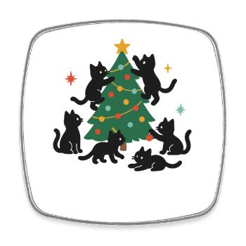 Chats de Noël amusants avec sapin de Noël décoré - Magnet carré - blanc - Devant