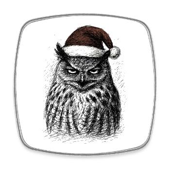 Tired Christmas Owl - Square fridge magnet - white - Front