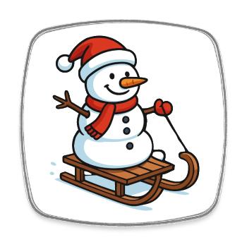 Bonhomme de neige sur traîneau Magie de Noël - Magnet carré - blanc - Devant