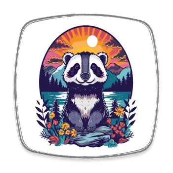 Panda Sunset Forest Illustration - Square fridge magnet - white - Front