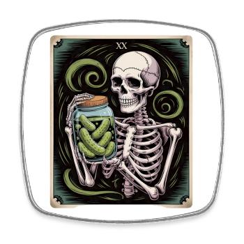 Tarotkarte XX Skelett Mit Essiggurken Glas - Viereckiger Kühlschrankmagnet - Weiß - Vorne