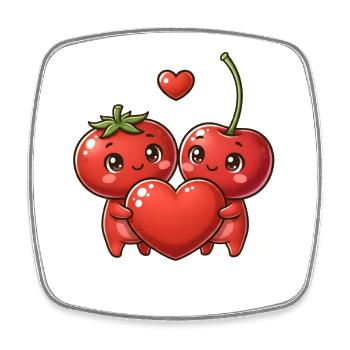 Kirschherzen verschlungen kawaii - Viereckiger Kühlschrankmagnet - Weiß - Vorne