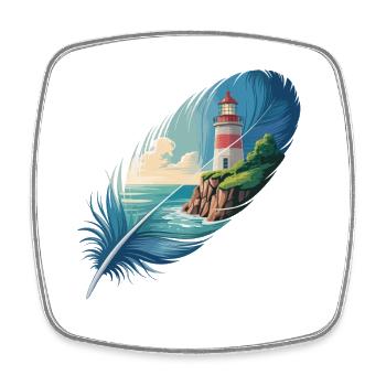 Phare en peinture de paysage de plumes - Magnet carré - blanc - Devant