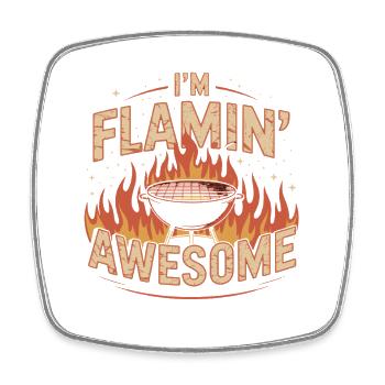 Grillmeister Flamin' Awesome BBQ Design - Square fridge magnet - white - Front