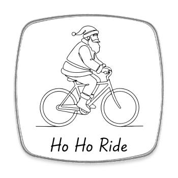 Ho Ho Ride Minimalist Line of Santa Claus on bike - Square fridge magnet - white - Front