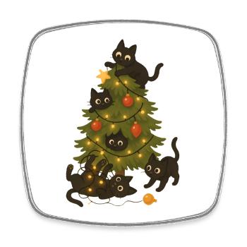 Lustige Katzen, die um den Weihnachtsbaum spielen - Viereckiger Kühlschrankmagnet - Weiß - Vorne