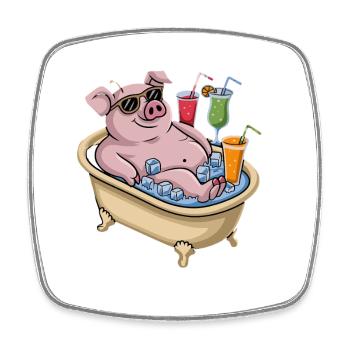 Cochon relaxant dans le bain avec cocktails - Magnet carré - blanc - Devant
