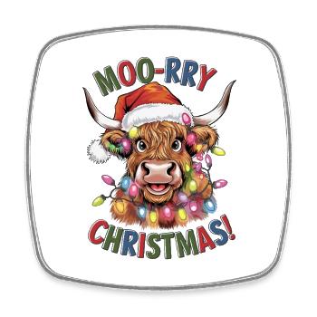 Moo-rry Noël Drôle Vache de Noël - Magnet carré - blanc - Devant