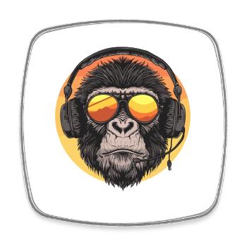 Gamer Gorilla mit Headset und Sonnenbrille - Viereckiger Kühlschrankmagnet - Weiß - Vorne