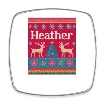 Festive Name Heather Ugly Chrismas Style, Xmas  - Square fridge magnet - white - Front
