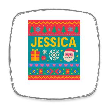 Festlicher Name Jessica Hässlicher Weihnachtsstil, Weihnachten - Viereckiger Kühlschrankmagnet - Weiß - Vorne