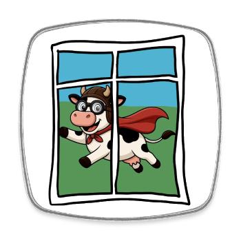Kuhheld Comic  „am Fenster fliegt ne Kuh vorbei“ - Viereckiger Kühlschrankmagnet - Weiß - Vorne
