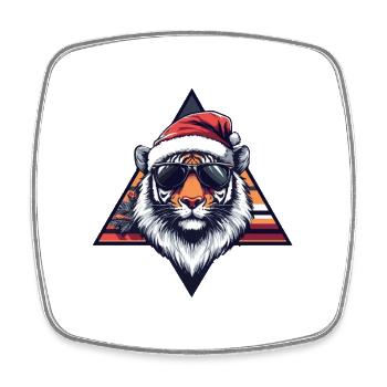 Tiger im Santa Hut mit Sonnenbrille - Viereckiger Kühlschrankmagnet - Weiß - Vorne