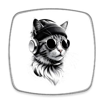 Katzen-DJ mit Kopfhörern - Viereckiger Kühlschrankmagnet - Weiß - Vorne