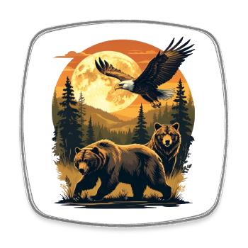 Moonlit night forest bears and eagles in the light - Square fridge magnet - white - Front