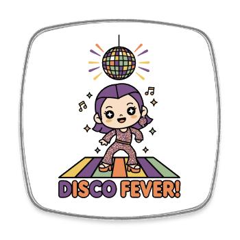 Fièvre disco | Chibi Girl Soirée de danse Rétro des années 70 - Magnet carré - blanc - Devant