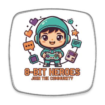 8-BIT HEROES | Gaming Retro Chibi Community Pixel - Viereckiger Kühlschrankmagnet - Weiß - Vorne