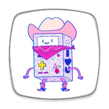 Cowboy Game Console Neon Pink Vaporwave Robot - Square fridge magnet - white - Front