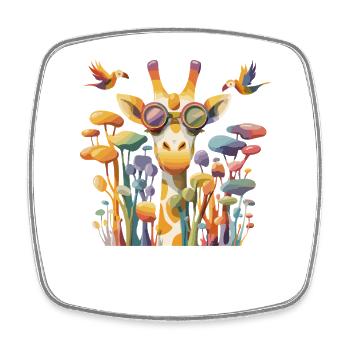 Giraffe im Farbenspiel mit Pilzwald - Viereckiger Kühlschrankmagnet - Weiß - Vorne