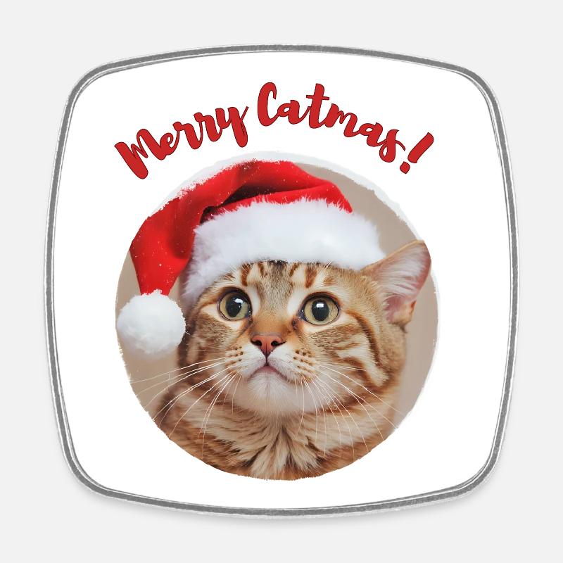 Merry Catmas! - Square fridge magnet - white