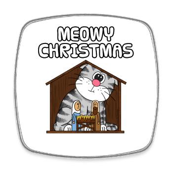 Cat Christmas Nativity Christian Church Funny - Square fridge magnet - white - Front