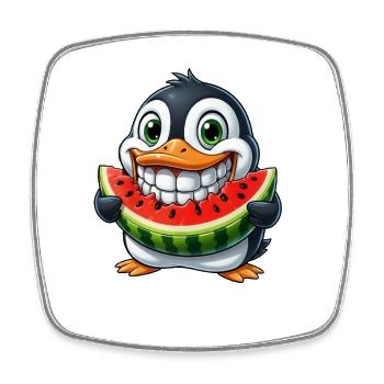 Cheerful Penguin with Watermelon Summer Fruit - Square fridge magnet - white - Front