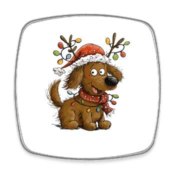 Weihnachtshund mit Rentiergeweih Weihnachten - Viereckiger Kühlschrankmagnet - Weiß - Vorne