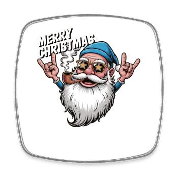 Merry Christmas Rocker Santa mit Pfeife Shirt - Viereckiger Kühlschrankmagnet - Weiß - Vorne