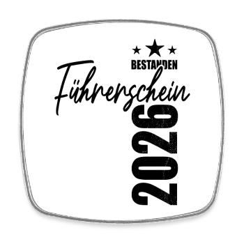 Führerschein bestanden 2026 - Prüfung - Erfolg - Viereckiger Kühlschrankmagnet - Weiß - Vorne