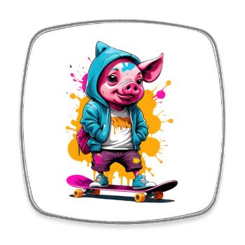 Pig Skate Streetwear Splash - Square fridge magnet - white - Front