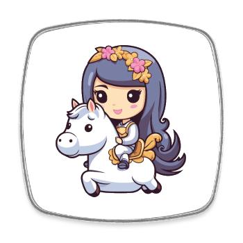 Prinzessin Pferd Comic - Viereckiger Kühlschrankmagnet - Weiß - Vorne