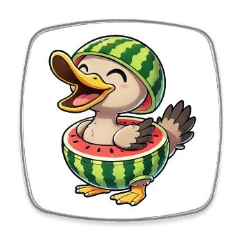 Lustige Ente mit Wassermelone Sommerfrische - Viereckiger Kühlschrankmagnet - Weiß - Vorne