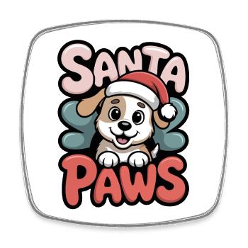 Santa Paws – Niedlicher Weihnachtshund, Geschenk - Viereckiger Kühlschrankmagnet - Weiß - Vorne