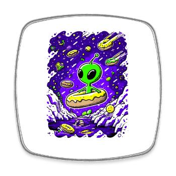 Alien Donut Odyssey - Viereckiger Kühlschrankmagnet - Weiß - Vorne