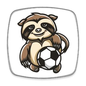 Sloth Soccer Cartoon - Square fridge magnet - white - Front