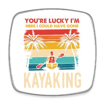 Kayaking on the Beach Retro Sunset - Square fridge magnet - white - Front