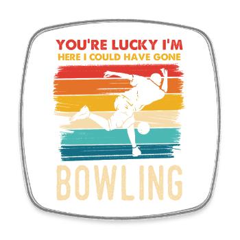 Glück, ich bin hier zum Bowling - Viereckiger Kühlschrankmagnet - Weiß - Vorne