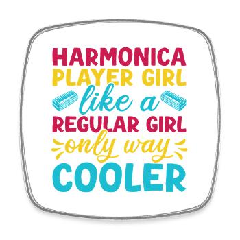 Funny Harmonica Player Girl Like A Regular Girl - Viereckiger Kühlschrankmagnet - Weiß - Vorne
