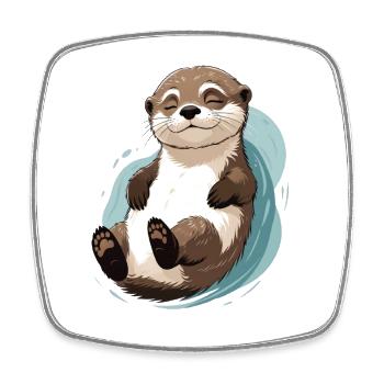 Satisfied otter smile in the water - Square fridge magnet - white - Front