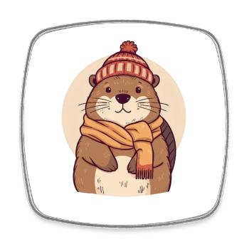 Winter Bieber with scarf and hat - Square fridge magnet - white - Front