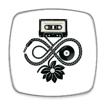 Musique Rétro Cassette Vinyle Infinity Flower - Magnet carré - blanc - Devant