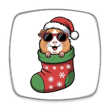 Hamster Santa in Christmas sock - Square fridge magnet - white - Front